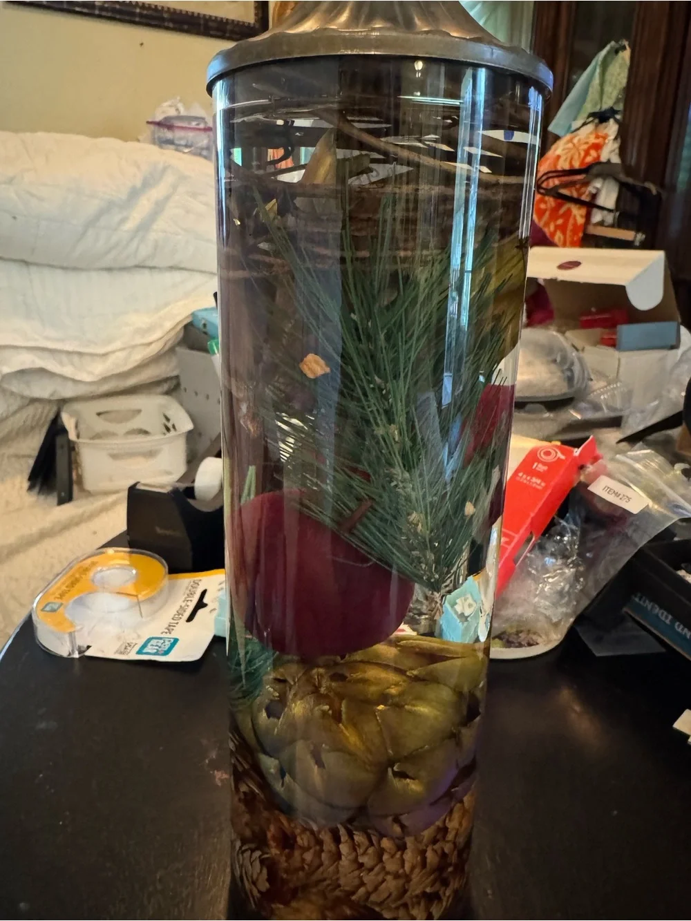 Forever candle 🕯️ Decorative Pinecone & Berry Aquarium Accent - Red